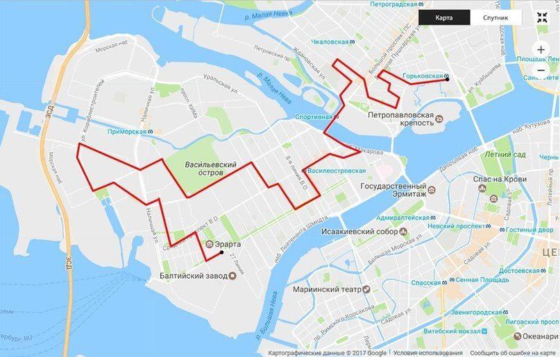 Веломаршрут ст.м. Горьковская — Большой проспект В.О. в СПб