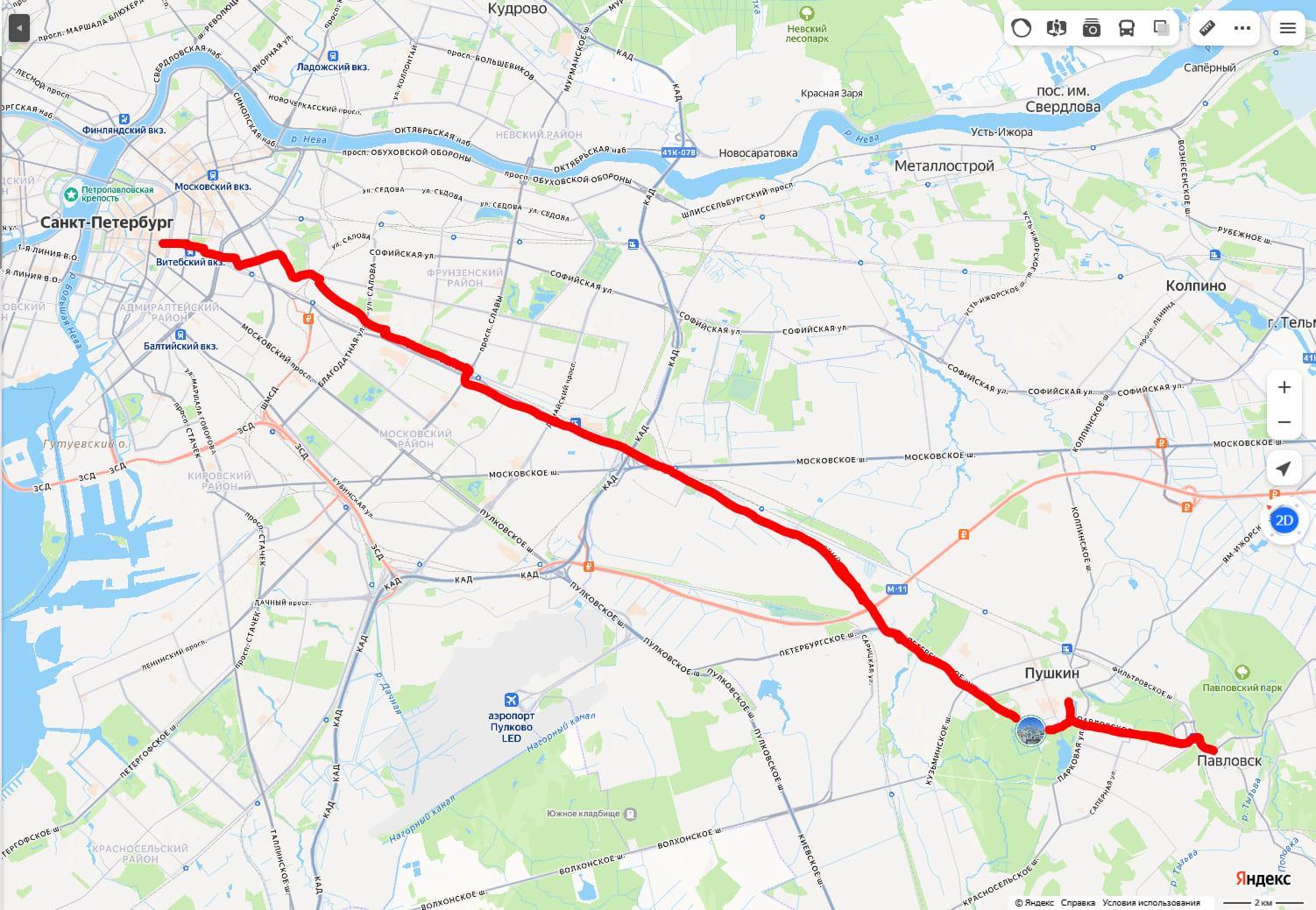 Маршрут на велосипеде СПб-Павловск-Пушкин.