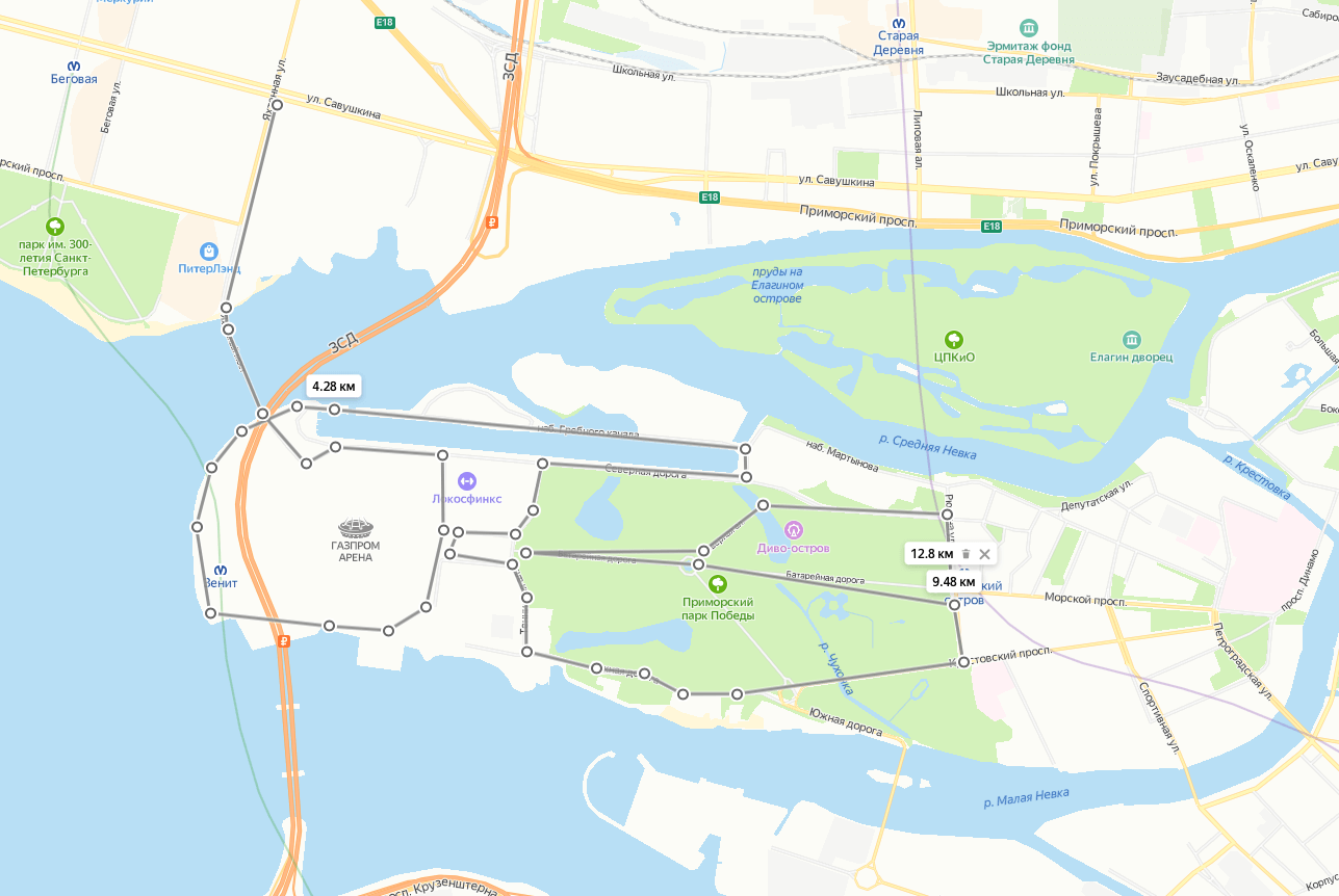 Карта веломаршрута по Крестовскому