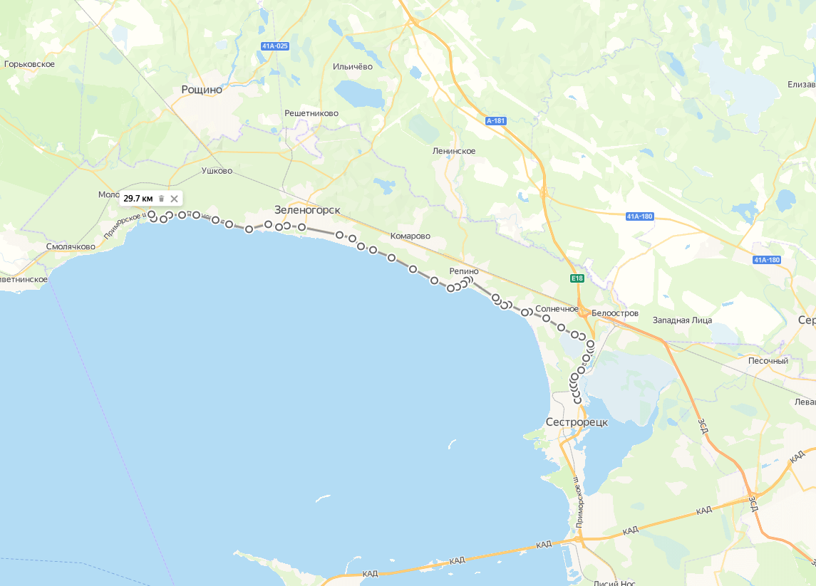 Веломашрут Приморское шоссе (от Сестрорецка и за Зеленогорск до Черной речки)